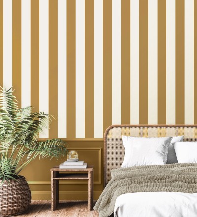 Papel pintado de rayas ocre con textura suave Dijon Stripes 682915