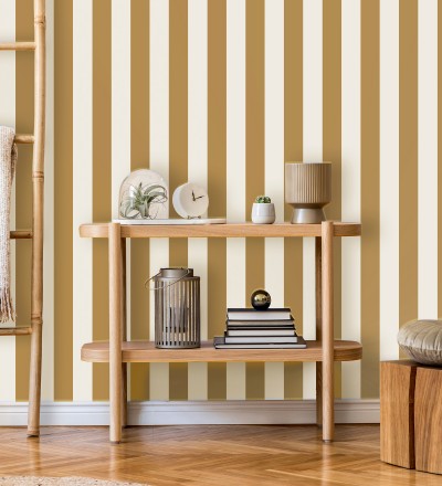 Papel pintado de rayas ocre con textura suave Dijon Stripes 682915