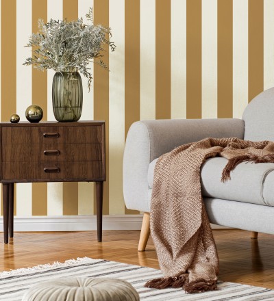 Papel pintado de rayas ocre con textura suave Dijon Stripes 682915