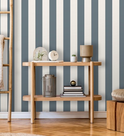 Papel pintado de rayas azul con textura suave Dijon Stripes 682918
