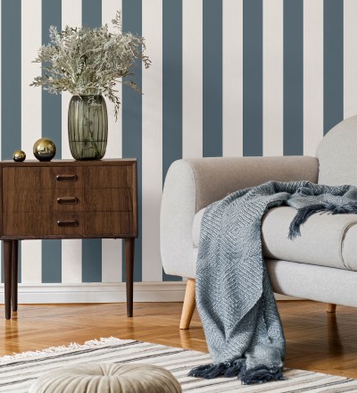 Papel pintado de rayas azul con textura suave Dijon Stripes 682918