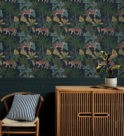 Papel pintado de tigres y flora tropical Tabora Jungle 682990