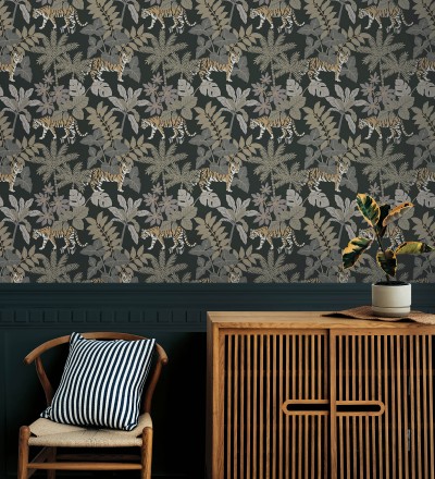 Papel pintado de tigres y flora tropical Tabora Jungle 682991