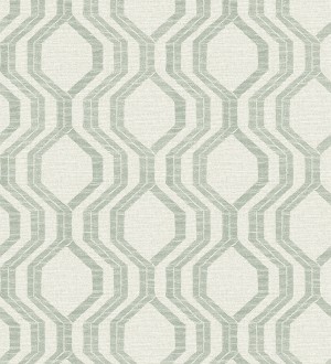 Papel pintado con diseño de hexágonos texturizados en tonos verde y grises Hexagon Harmony 683075