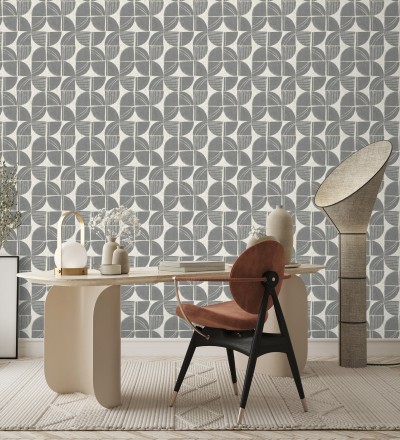 Papel pintado geométrico de inspiración africana gris pizarra Tribal Harmony 683080
