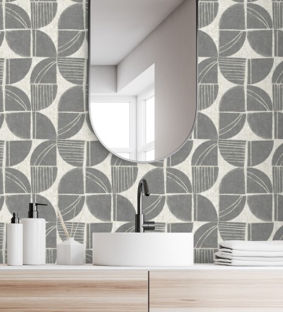 Papel pintado geométrico de inspiración africana gris pizarra Tribal Harmony 683080