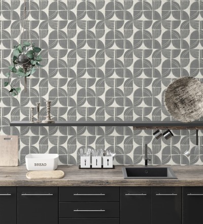 Papel pintado geométrico de inspiración africana gris pizarra Tribal Harmony 683080