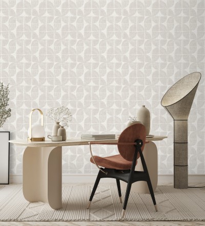 Papel pintado geométrico de inspiración africana beige claro Tribal Harmony 683081