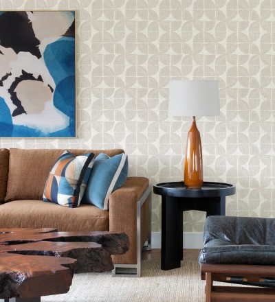 Papel pintado geométrico de inspiración africana beige claro Tribal Harmony 683081