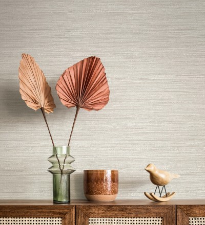 Papel pintado fibra vegetal microtexturada en tonos beige tostado Sahara Weave 683134