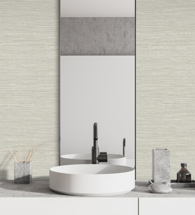 Papel pintado fibra vegetal microtexturada en tonos gris cálido Sahara Weave 683141