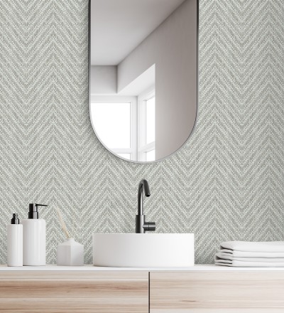 Papel pintado de espigas efecto fibra vegetal tonos gris visón Mumbai Wide 683187
