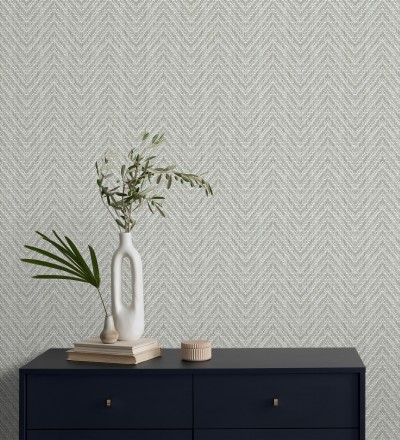 Papel pintado de espigas efecto fibra vegetal tonos gris visón Mumbai Wide 683187