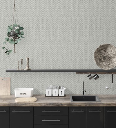 Papel pintado de espigas efecto fibra vegetal tonos gris visón Mumbai Wide 683187