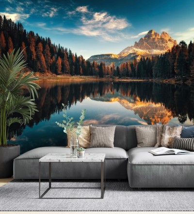 Papel pintado mural de escena de naturaleza con montaña y lago reflejando el paisaje Nature Haven 683203