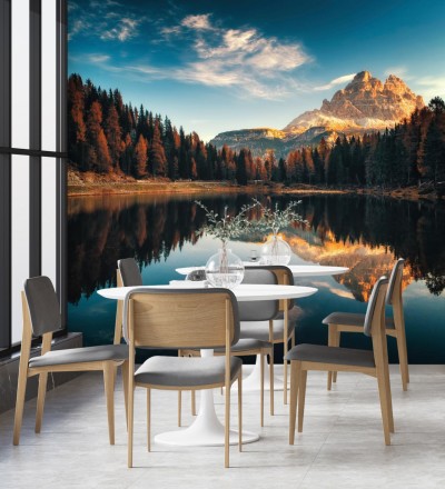 Papel pintado mural de escena de naturaleza con montaña y lago reflejando el paisaje Nature Haven 683203