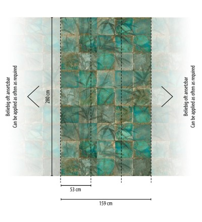 Papel pintado mural de azulejos con detalles de hojas en tonos verdes Exotic Wilderness 683224