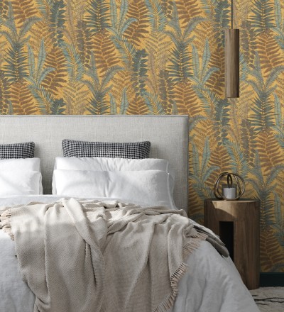 Papel pintado botánico de helechos con tonos verdes y amarillos Maui Paradise 683309