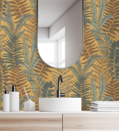 Papel pintado botánico de helechos con tonos verdes y amarillos Maui Paradise 683309