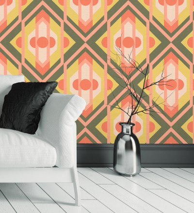 Papel pintado geométrico retro con formas angulares Caleido Pop 683324