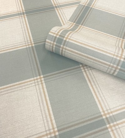 Papel pintado de cuadros escoceces en textura lino estilo natural Scottish Harland 683397