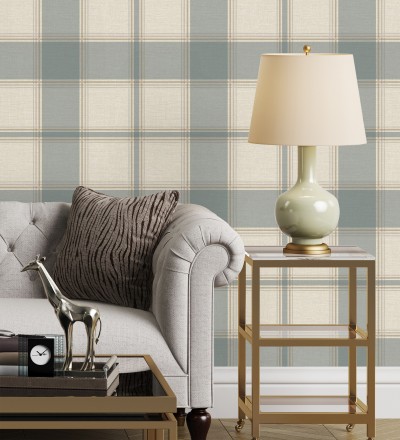 Papel pintado de cuadros escoceces en textura lino estilo natural Scottish Harland 683397