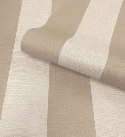 Papel pintado de rayas con textura lino estilo natural tonos ocre y beige Harvest Stripe 683401