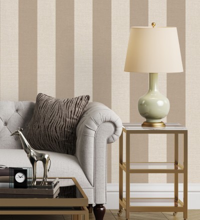 Papel pintado de rayas con textura lino estilo natural tonos ocre y beige Harvest Stripe 683401