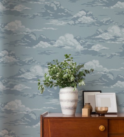 Papel pintado de nubes estilizadas en tonos relajante azules claros Clouds Serenity 683415