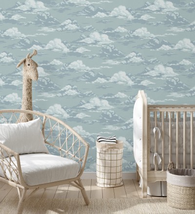 Papel pintado de nubes estilizadas en tonos relajante azules claros Clouds Serenity 683415