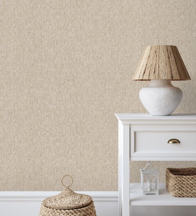 Papel pintado de espigas sobre tejido jaspeado en tonos beige tostado Charleston Spike 683432