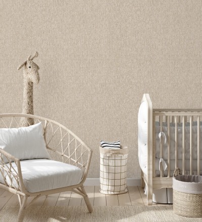 Papel pintado de espigas sobre tejido jaspeado en tonos beige tostado Charleston Spike 683432