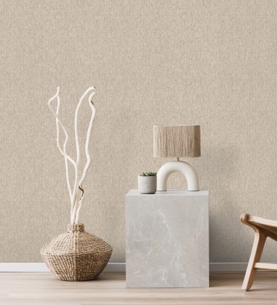 Papel pintado de espigas sobre tejido jaspeado en tonos beige tostado Charleston Spike 683432