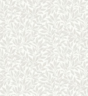 Papel pintado de hojas y frutos estilo botánico color gris claro William Berries 683450