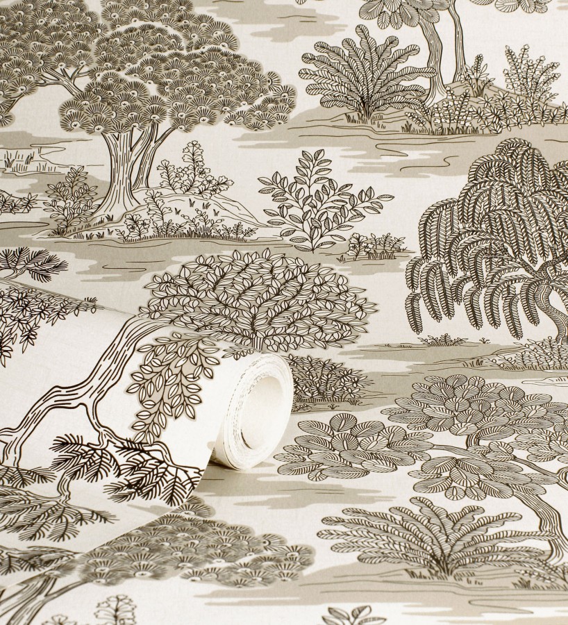 Papel pintado paisaje de árboles con diseño japonés estilo toile de jouy  Renoir Symphony 682904