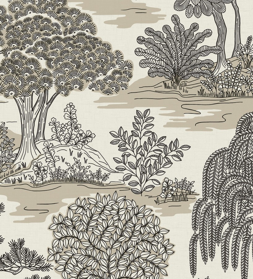 Papel pintado paisaje de árboles con diseño japonés estilo toile de jouy  Renoir Symphony 682904