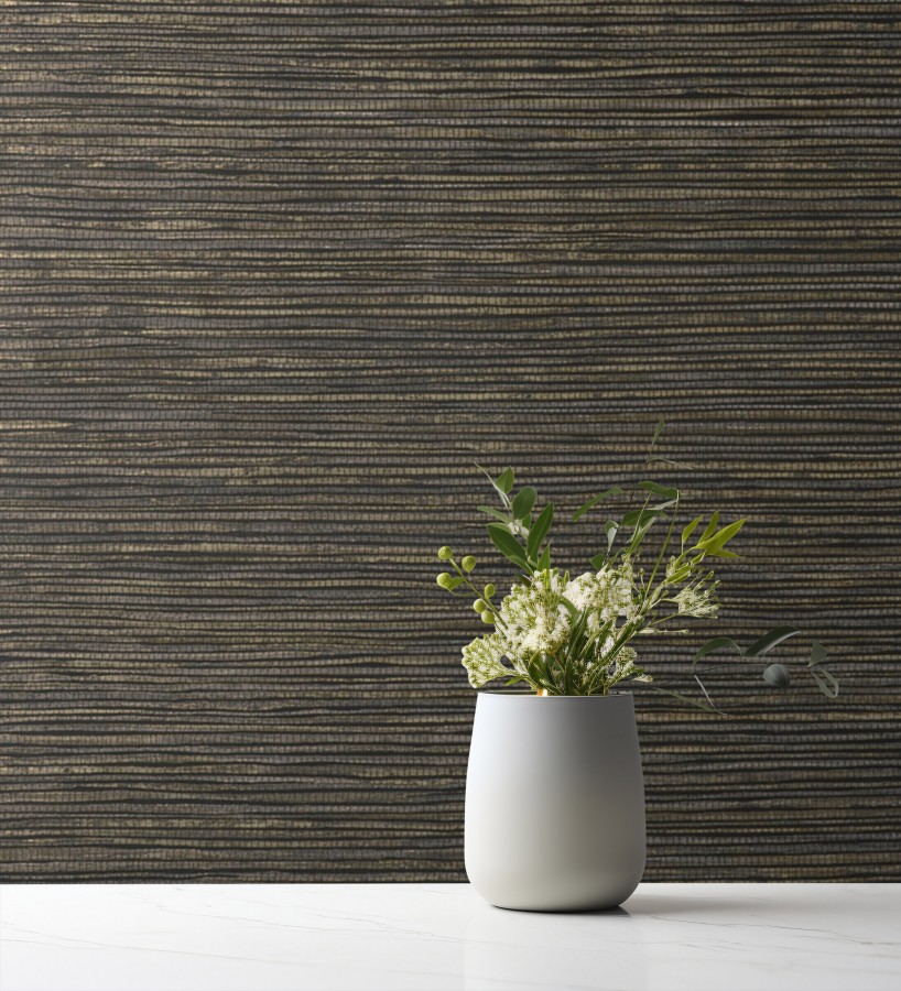 Papel pintado imitación fibra vegetal color chocolate  Manila Modern Fibers 682925