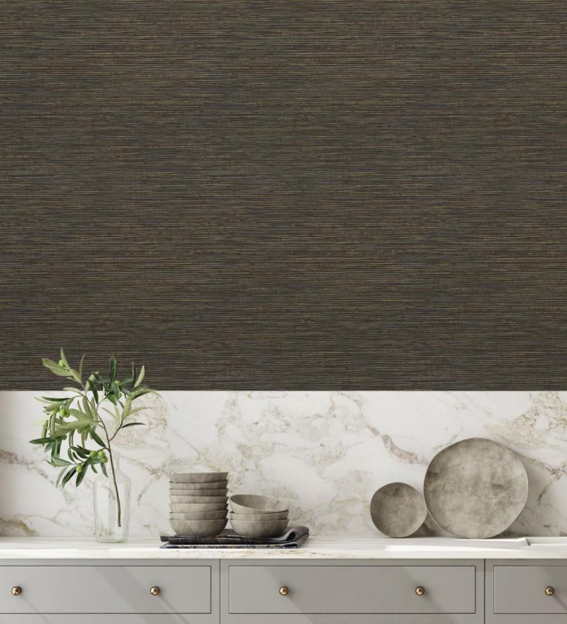 Papel pintado imitación fibra vegetal color chocolate  Manila Modern Fibers 682925