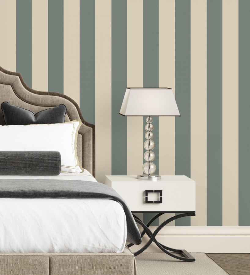 Papel pintado de rayas color azul petróleo con estilo refinado y atemporal  Chelsea Stripes 683348