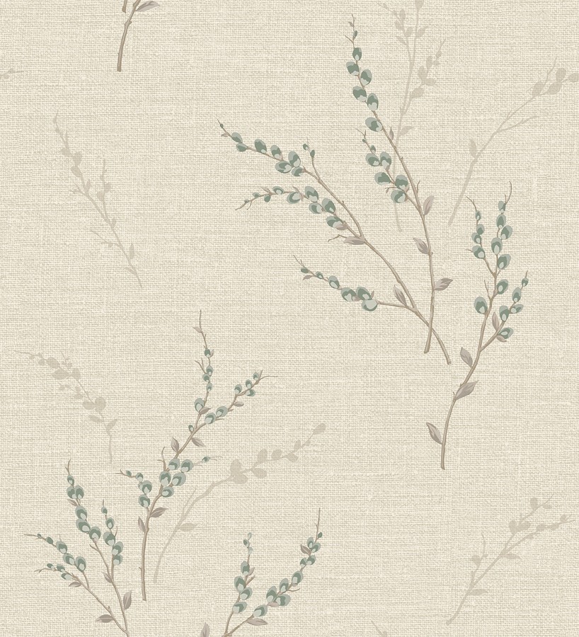 Papel pintado de rama de hojas estilo natural en fondo lino texturado  Harvest Whisper 683392