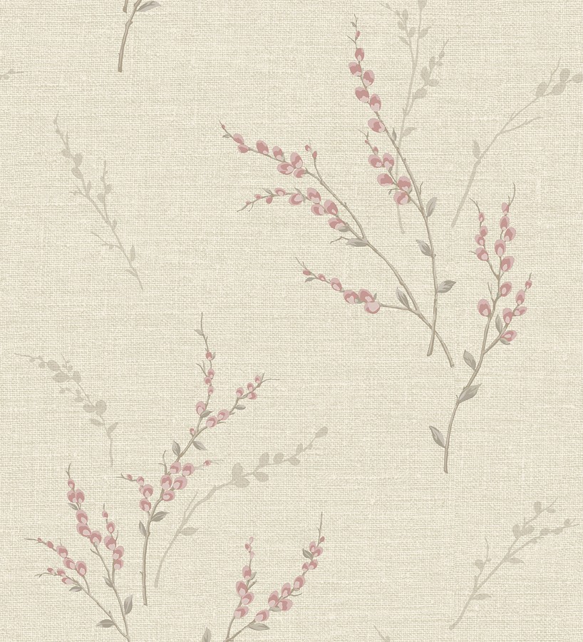 Papel pintado de rama de hojas estilo natural en fondo lino texturado  Harvest Whisper 683393