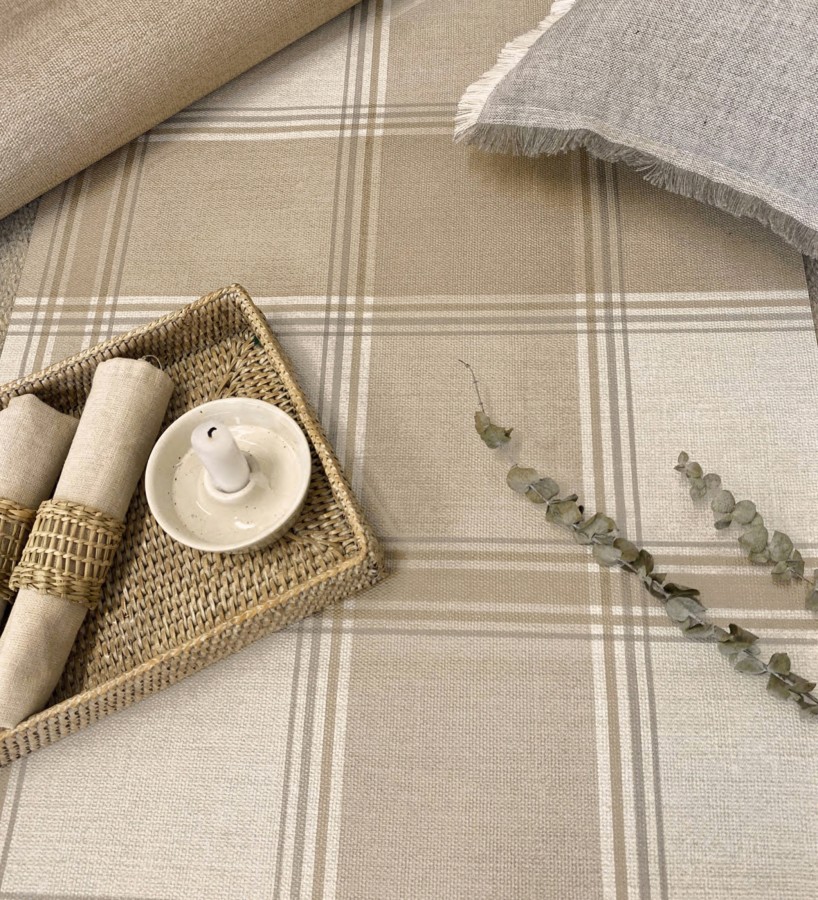 Papel pintado de cuadros escoceces en textura lino estilo natural  Scottish Harland 683398
