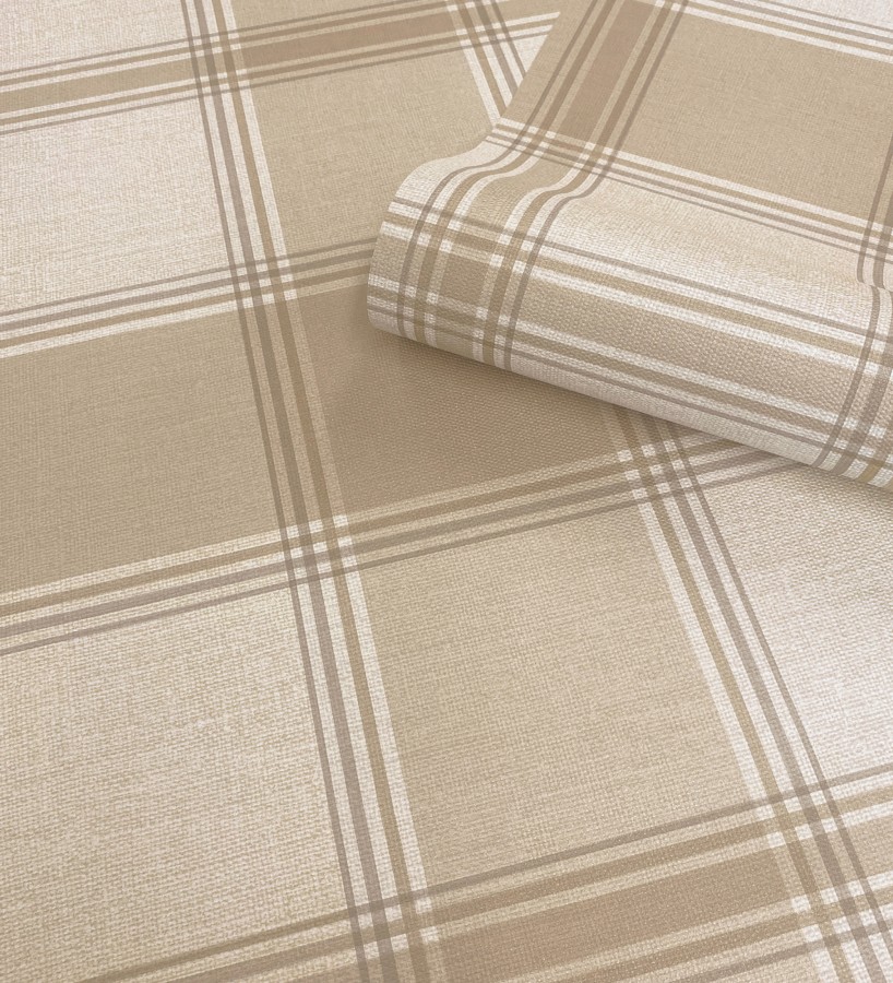 Papel pintado de cuadros escoceces en textura lino estilo natural  Scottish Harland 683398
