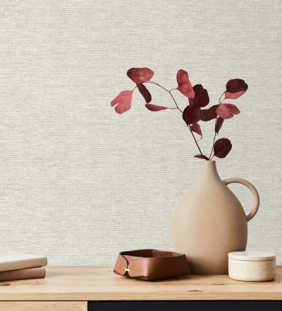 Papel pintado fibra vegetal imitación rafia en relieve color beige claro Rafia Dalia 682880