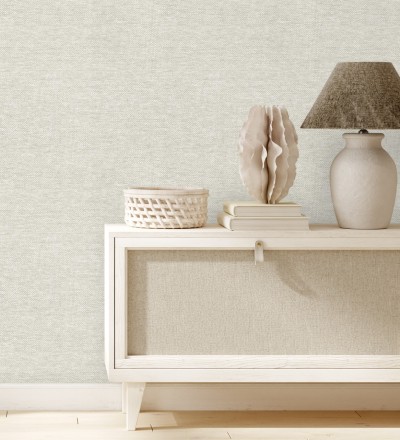 Papel pintado fibra vegetal imitación rafia en relieve color beige claro Rafia Dalia 682880