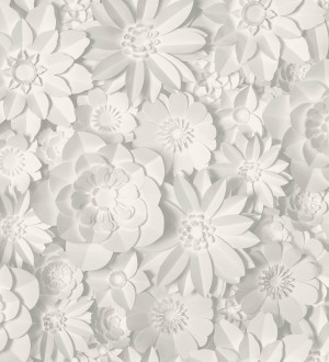 Papel pintado floral con efecto flores 3D en color blanco y gris estilo origami Enora Petals 683523