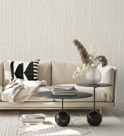Papel pintado con efecto textil entrelazado en relieve tonos beige claro Liss Thread 683574