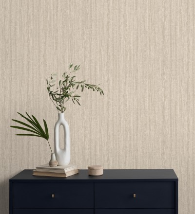 Papel pintado con efecto textil entrelazado en relieve tonos beige oscuro Liss Thread 683575