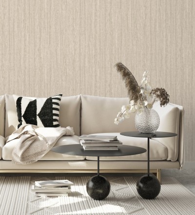 Papel pintado con efecto textil entrelazado en relieve tonos beige oscuro Liss Thread 683575