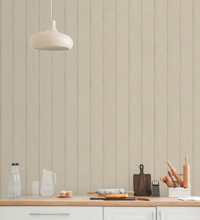 Papel pintado imitación madera color beige con efecto listones Daimiel Boards 683584